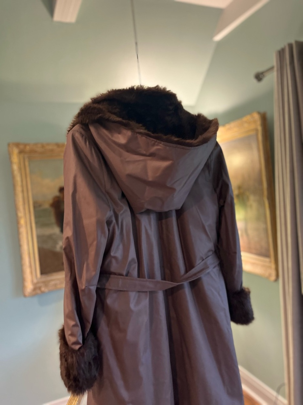 London Fog Brown Coat with Dark Brown Faux Fur Collar - Picture 3 of 6